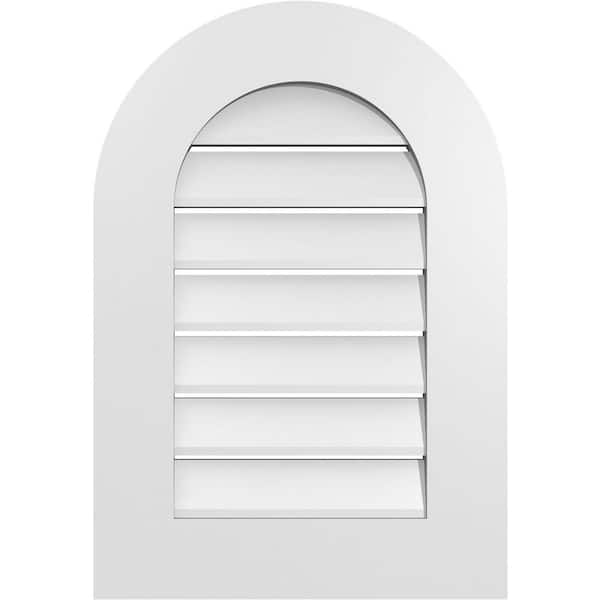 Ekena Millwork 18 in. x 26 in. Round Top White PVC Paintable Gable Louver Vent Functional