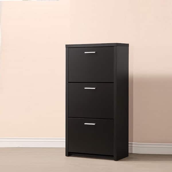 47.25 in. H x 11.5 in. W Black Wood Shoe Storage Cabinet with 3-Drawers