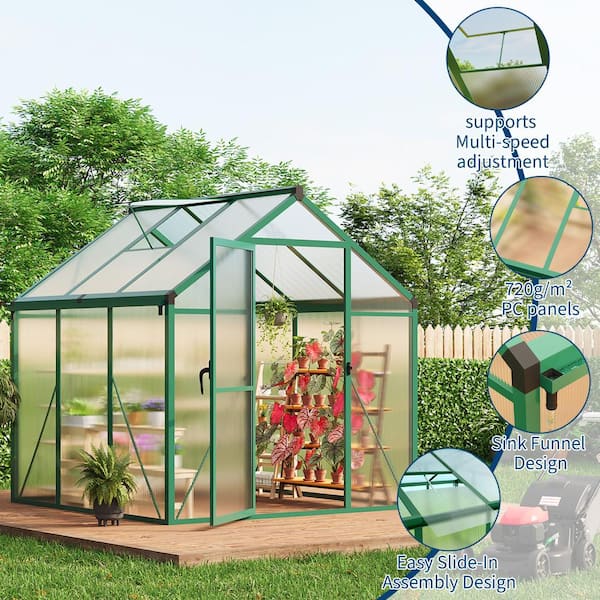 homfan 6x6 FT Walk-in Greenhouse, PC Panels, Aluminum Frame
