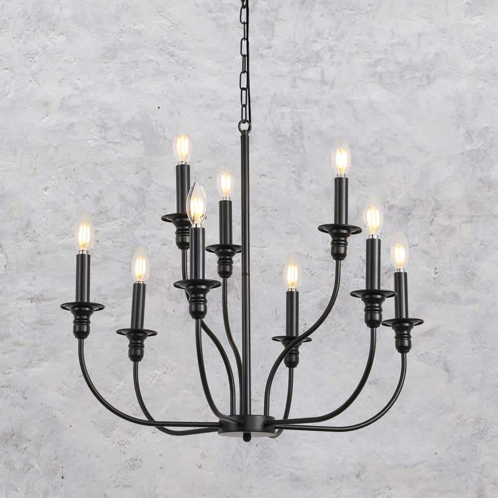 LWYTJO 9-Light Modern Black Candlestick Rustic Farmhouse Chandelier for Bedroom Kitchen Living ...