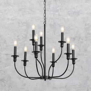 9-Light Modern Black Candlestick Rustic Farmhouse Chandelier for Bedroom Kitchen Living Room Staircase