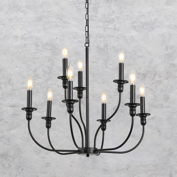 LWYTJO 9-Light Modern Black Candlestick Rustic Farmhouse Chandelier for Bedroom Kitchen Living Room Staircase