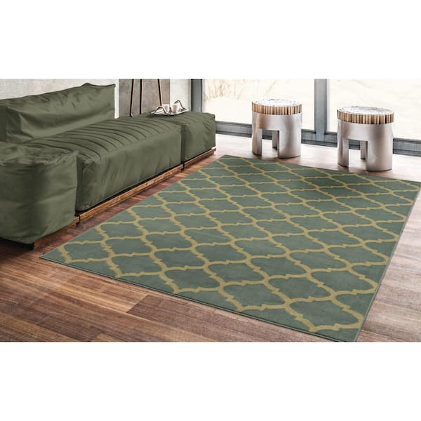 Ottomanson Paterson Collection Contemporary Moroccan Trellis Design Sage Green 8 ft. x 10 ft. Area Rug