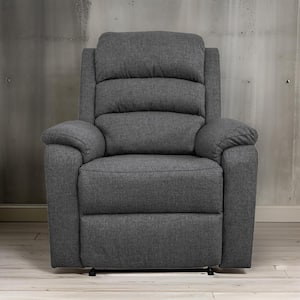 Gray Burlap Manual Recliner with Cushioned Seat and Solid Wood