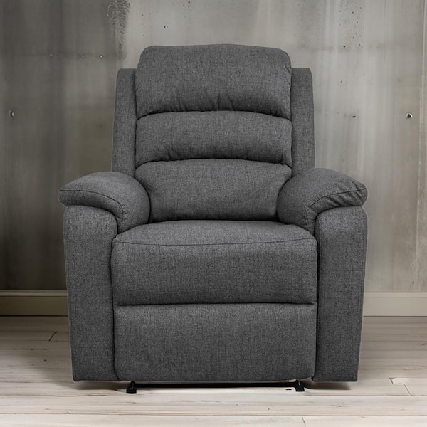 Benjara Gray Burlap Manual Recliner with Cushioned Seat and Solid Wood