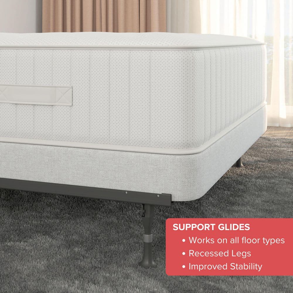 Adjustable Black Metal Twin/Full Bed Frame with Glides