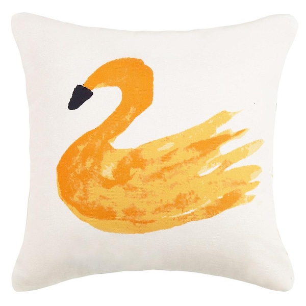 Bouffants and Broken Hearts Swans Canvas Orange Standard Printed Pillow 16 in. L x 16 in. W