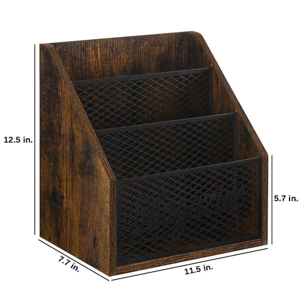 Rustic Brown 11.5 in. x 12.5 in. Wood Freestanding Magazine Rack