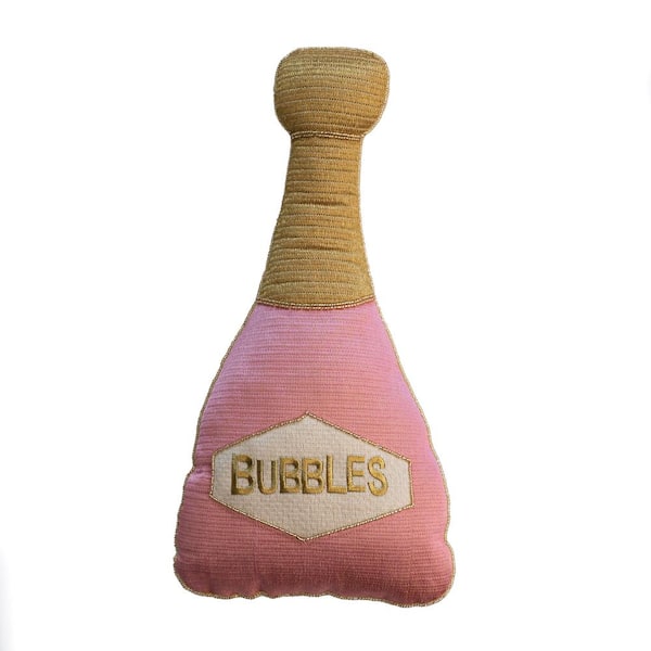 Storied Home Multicolor 14.5 in x 8 in. Cotton Bottle Shaped Throw Pillow with "Bubbles" Message