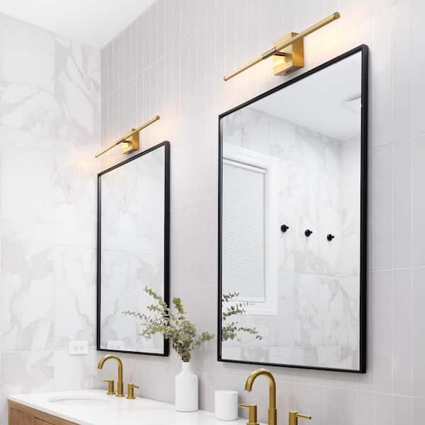 Makena 28 in. 1-Light Modern Minimalist Dimmable Integrated LED Metal Wall Sconce, Gold (Set of 2)