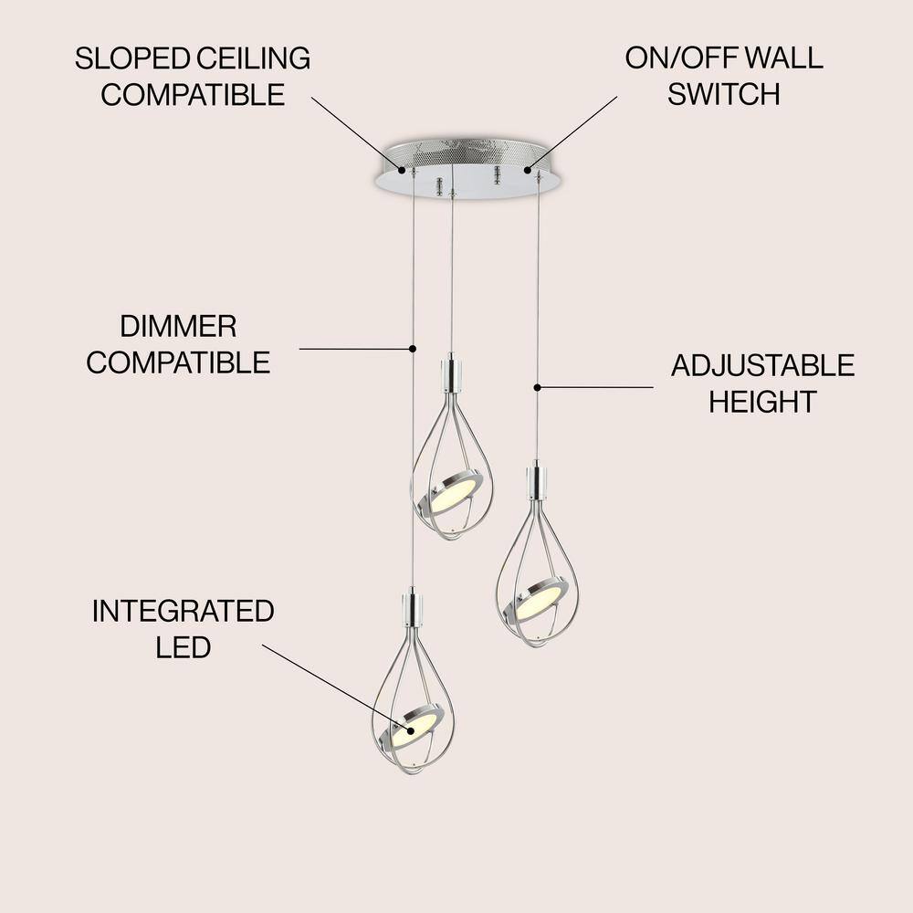 Orion 11.5" Chrome Polished Adjustable 3-Light LED Metal Pendant