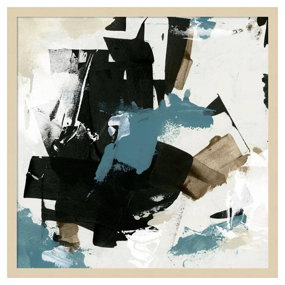 Scraped Teal I 25"x25" Abstract Graphic Art in Natural Wood Frame