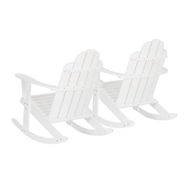 Linon Home Decor Shelly White Wood Outdoor Adirondack Rocking