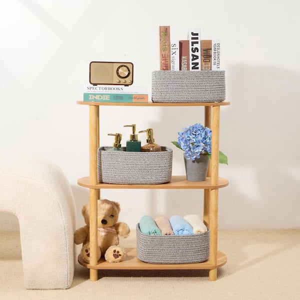 3-Piece 11.5 in. W x 7.5 in. D x 4.7 in. H Gray Woven Rope Small Storage Baskets for Countertop Organizing