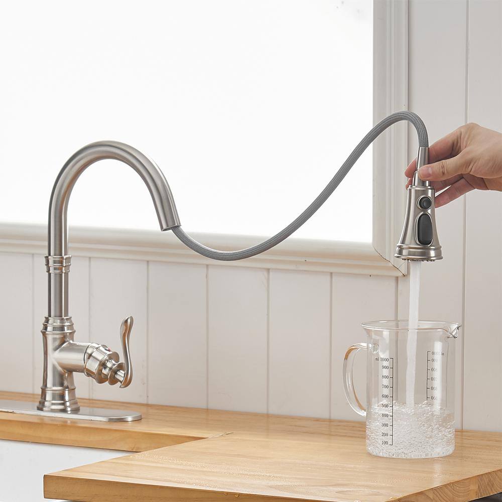 Brushed Nickel High-Arc Kitchen Faucet with Pull-Out Spray