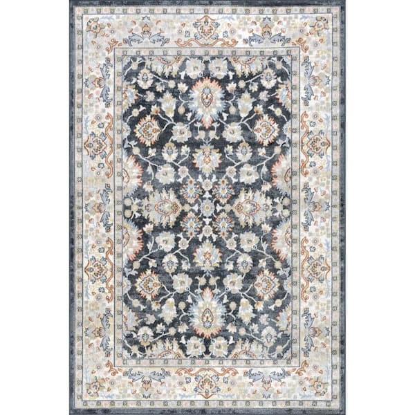 Myla Floral Medallion Washable Blue 9 ft. x 12 ft. Indoor Area Rug