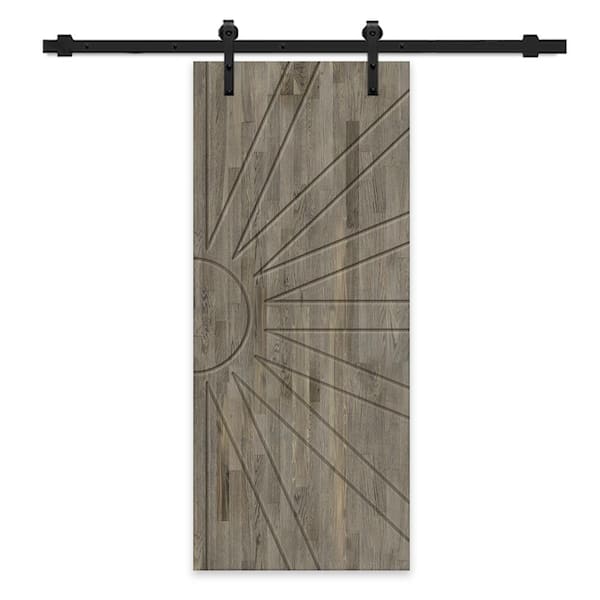 CALHOME 30 in. x 96 in. Weather Gray Stained Pine Wood Modern Interior Sliding Barn Door with Hardware Kit