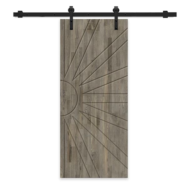 CALHOME 42 in. x 96 in. Weather Gray Stained Solid Wood Modern Interior Sliding Barn Door with Hardware Kit