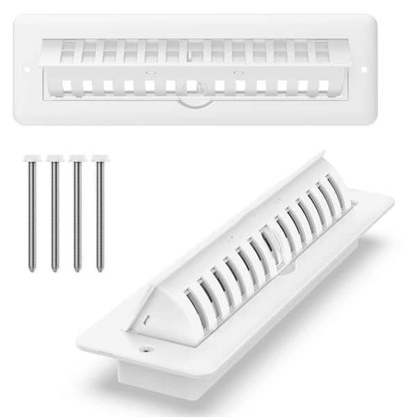 2 in. x 10 in. Floor Register with Vent Deflector, 2 in 1 Adjustable Toe Kick Vent Cover for Floor, Wall, White (2-Pack)