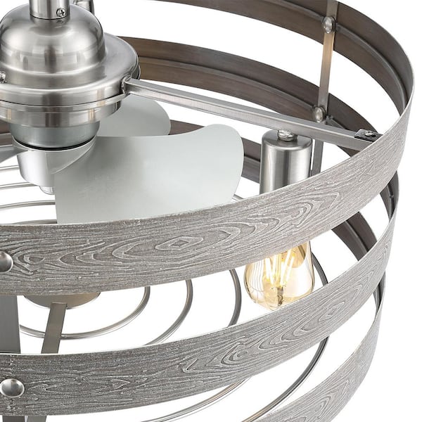 Gulliver 24 in. Indoor/Outdoor Brushed Nickel Farmhouse Fandelier Ceiling Fan w/ 2200K Bulbs Included and Remote Control