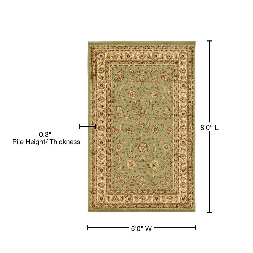 Green Rectangular Synthetic Easy Care Area Rug