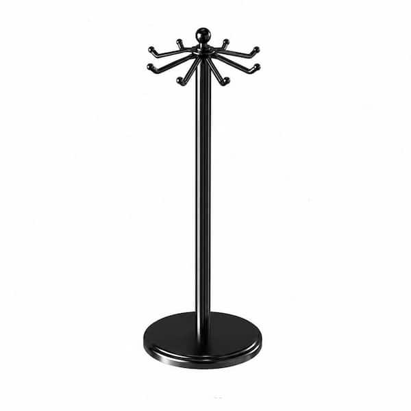 Kitchen Countertop Utensil Holder with 8 Rotating Hooks for Spoon, Spatula, Ladle, Spaghetti Server, Skimmer, Black