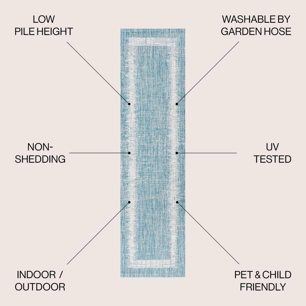 Scandi Minimalist Ivory & Aqua Indoor/Outdoor Flatweave Rug