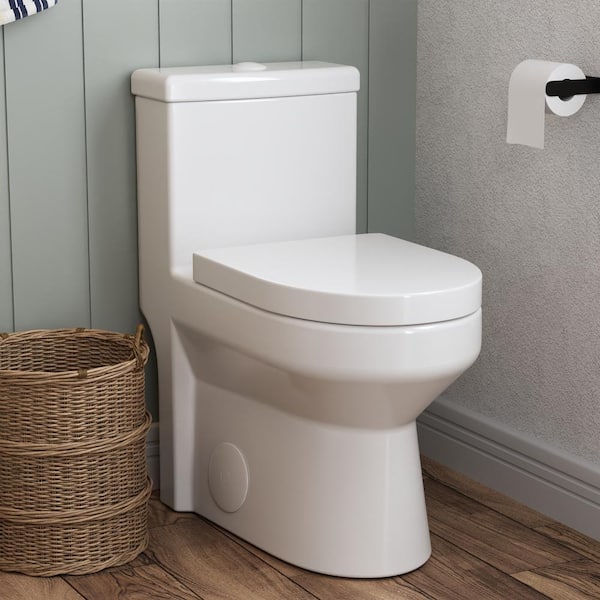 DEERVALLEY Liberty 12 in. Rough In 1-Piece 1.1/1.6 GPF Dual Flush Compact Round Toilet in White, White Button, Seat Included