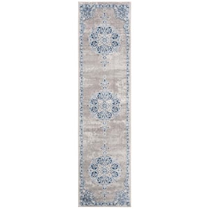 Brentwood Light Gray/Blue 2 ft. x 12 ft. Distressed Medallion Floral Runner Rug