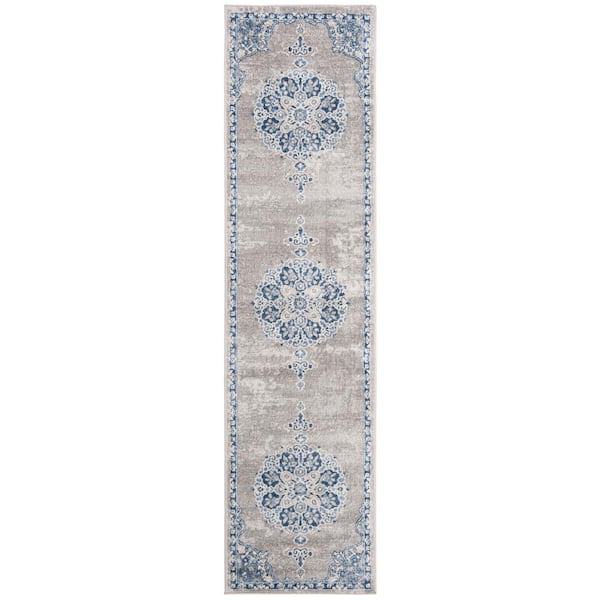 SAFAVIEH Brentwood Light Gray/Blue 2 ft. x 14 ft. Distressed Medallion Floral Runner Rug