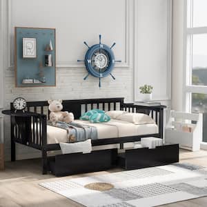 Espresso Twin Size Wooden Daybed with 2-Drawers