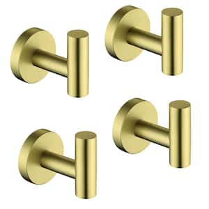 4-Pieces J-Hook Robe/Towel Hook in Stainless Steel Brushed Gold