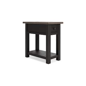 24.13 in. Brown, Gray and Black Square Wood End Table with Power Socket and USB Chargers