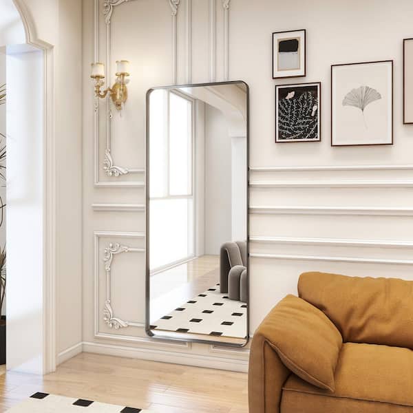30 in. W x 71 in. H Rectangular Modern Black Aluminum Deep Framed Full Length Mirror Wall Mirror
