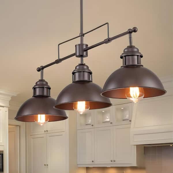RRTYO Husby 3-Light Oil Rubbed Bronze Kitchen Island Pot Lid Pendant Light with Metal Shade