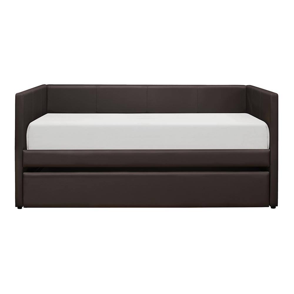 Evette Brown Faux Leather Upholstered Twin Daybed with Trundle 4949DBR ...