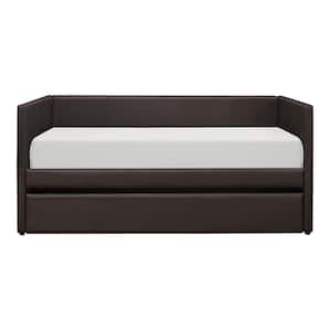 Evette Brown Faux Leather Upholstered Twin Daybed with Trundle