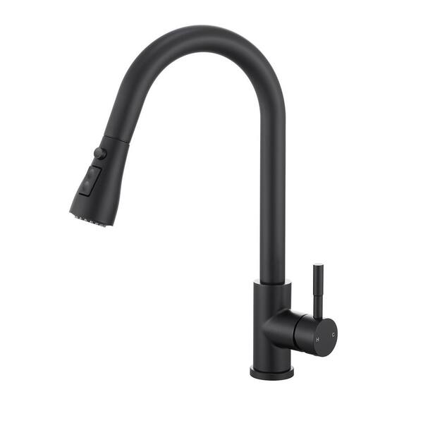 Tahanbath Single Handle Surface-Mounted Pull Out Sprayer Kitchen Faucet Standard Kitchen Faucet in Matte Black