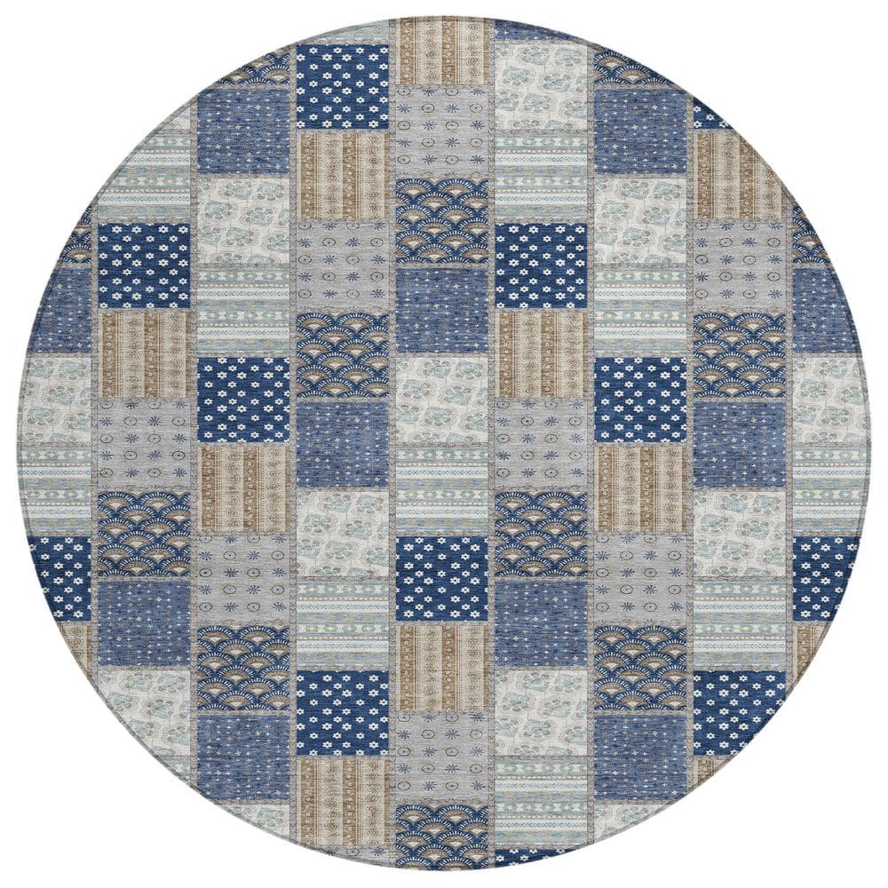 Chantille Machine Washable Indoor/Outdoor Abstract ACN2923 Navy 8 ft. x 8 ft. Round Rug price history on PriceWatchPro