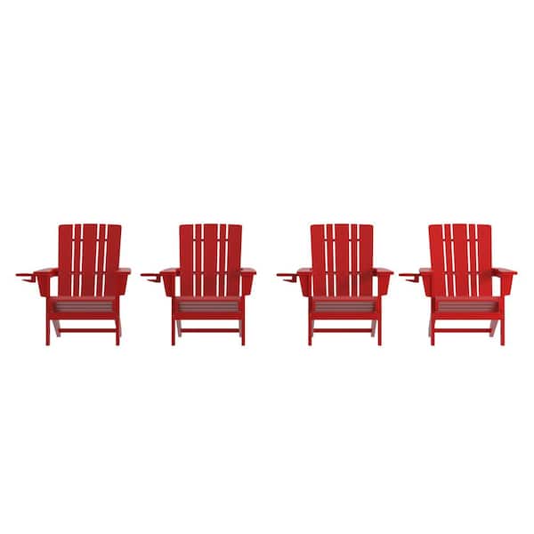 TAYLOR + LOGAN Red Faux Wood Resin Outdoor Lounge Chair in Red Set-4