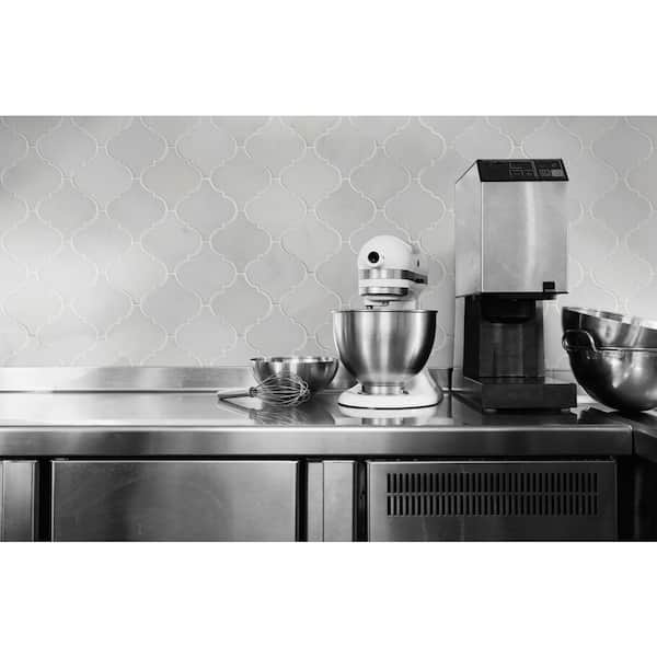 Greecian White Arabesque 13 in. x 14 in. x 0.38 in. Polished Marble Mesh-Mounted Mosaic Tile (10 sq. ft./Case)