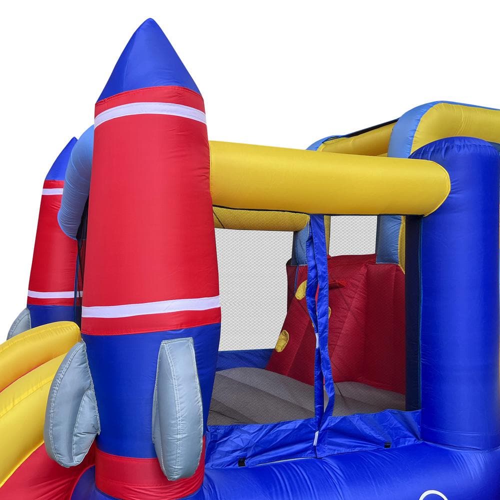 Rocket-Themed Inflatable Bounce House with Dual Slides