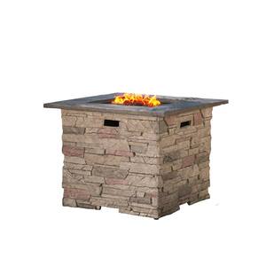 Ophelia 32 in. x 24 in. Square MGO Propane Fire Pit in Natural Stone with Grey Top
