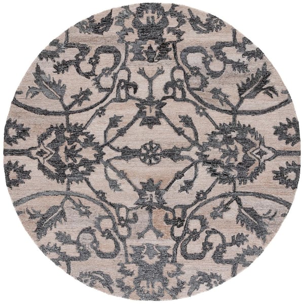 SAFAVIEH Anatolia 6 ft. x 6 ft. Beige/Black Traditional Garden Round Area Rug