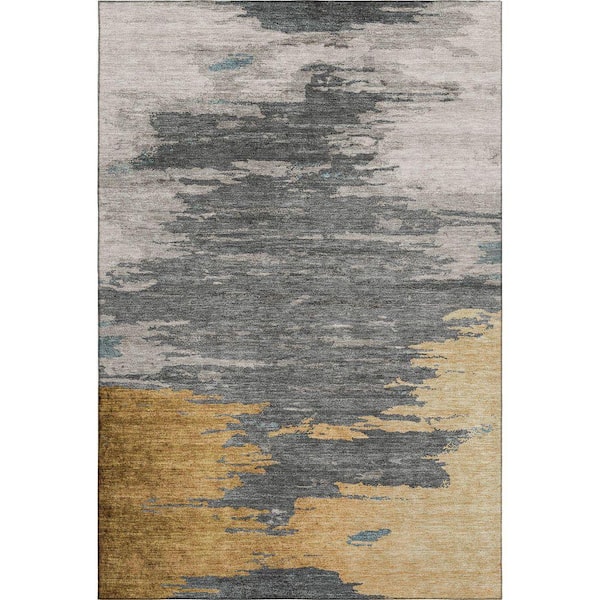 Mayfield Premium Machine Washable Abstract AMF2010 Gold 3 ft. x 5 ft. Area Rug