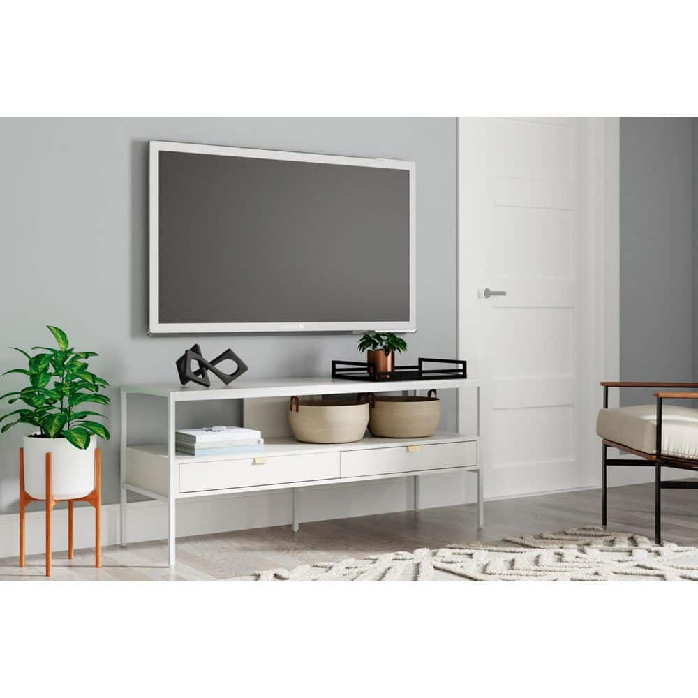Deznee 60" White Modern TV Stand with Drawers