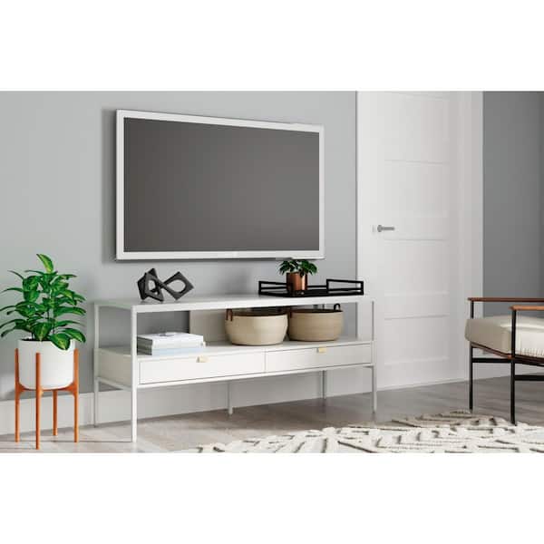 Signature Design By Ashley Deznee White TV Stand Fits TVs up to 69 in. with Shelves and Drawers