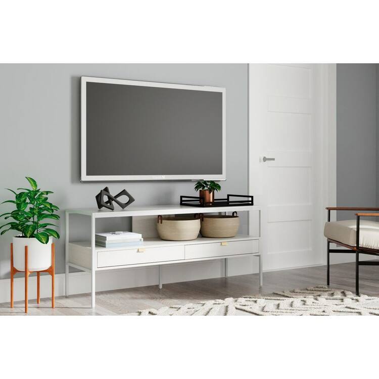 Signature Design By Ashley Deznee White TV Stand Fits TVs up to 69 in. with Shelves and Drawers