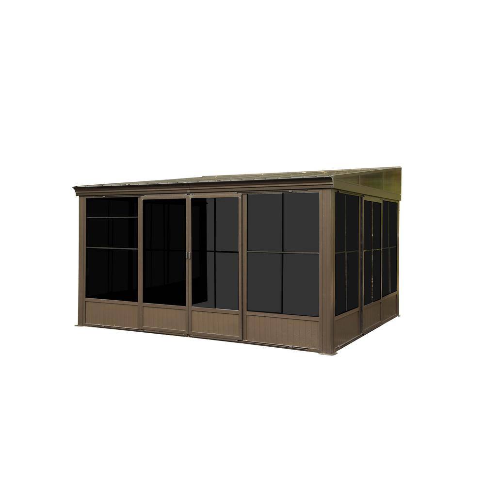 Mondawe Ft X Ft Dark Brown Outdoor Wall Mounted Aluminum Gazebo Md Lgmf The Home Depot