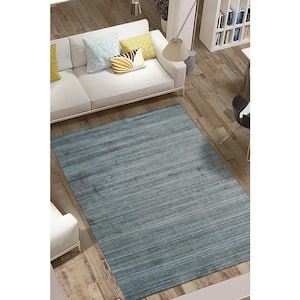 Super Grass Blue 10 ft. x 14 ft. Handloomed Wool Contemporary Area Rug